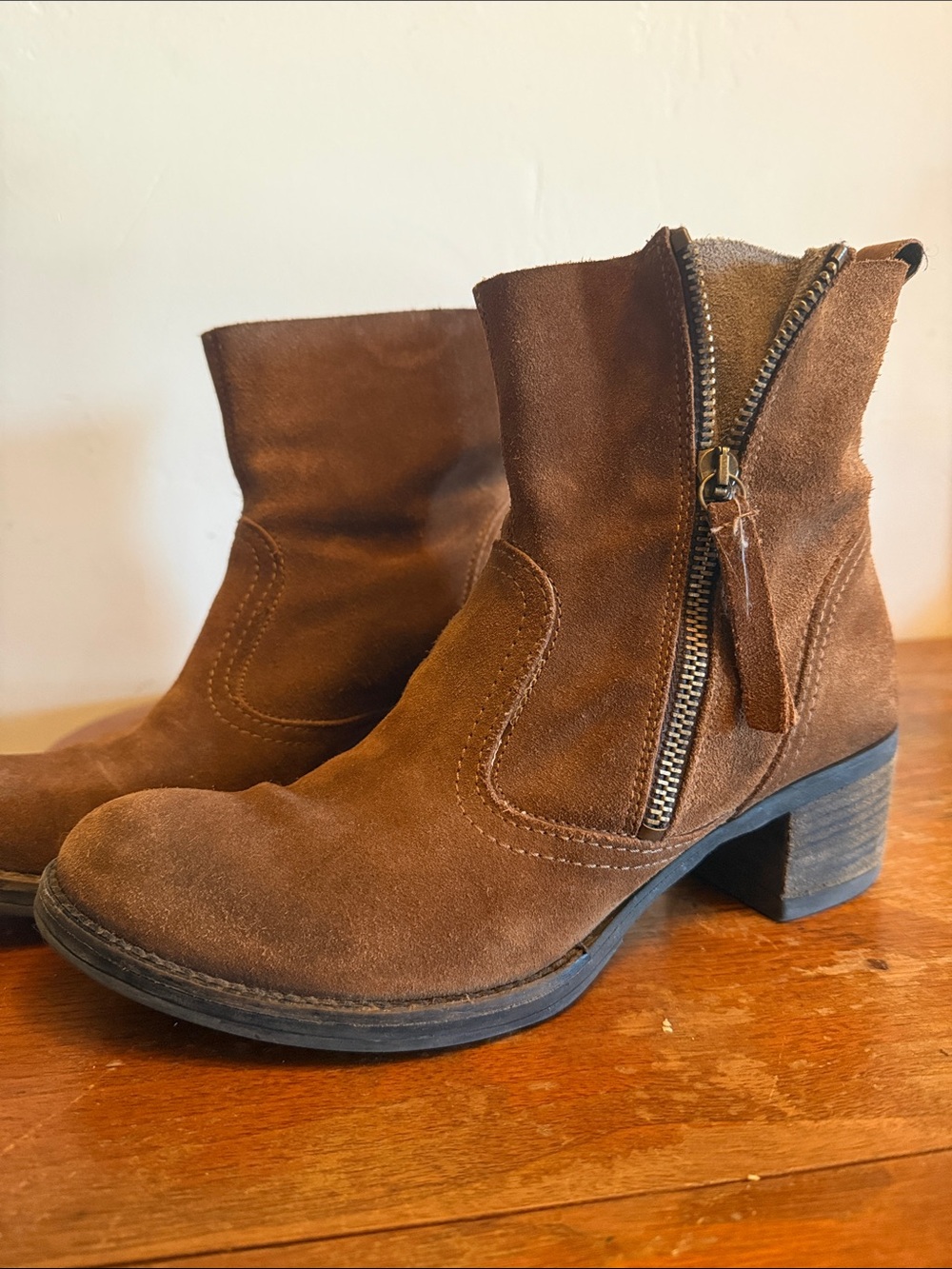 Maliparmi Brown Suede Ankle Booties with Side Zip